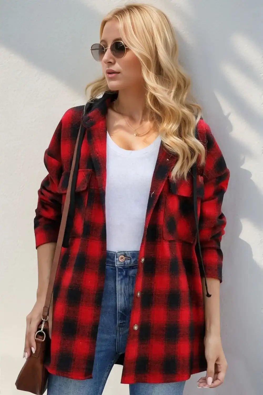 plaid drawstring hooded shacket - Bela Fils BoutiqueBela Fils Boutique